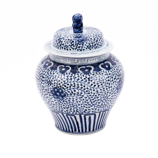17" Curly Vine Jar, Blue/White