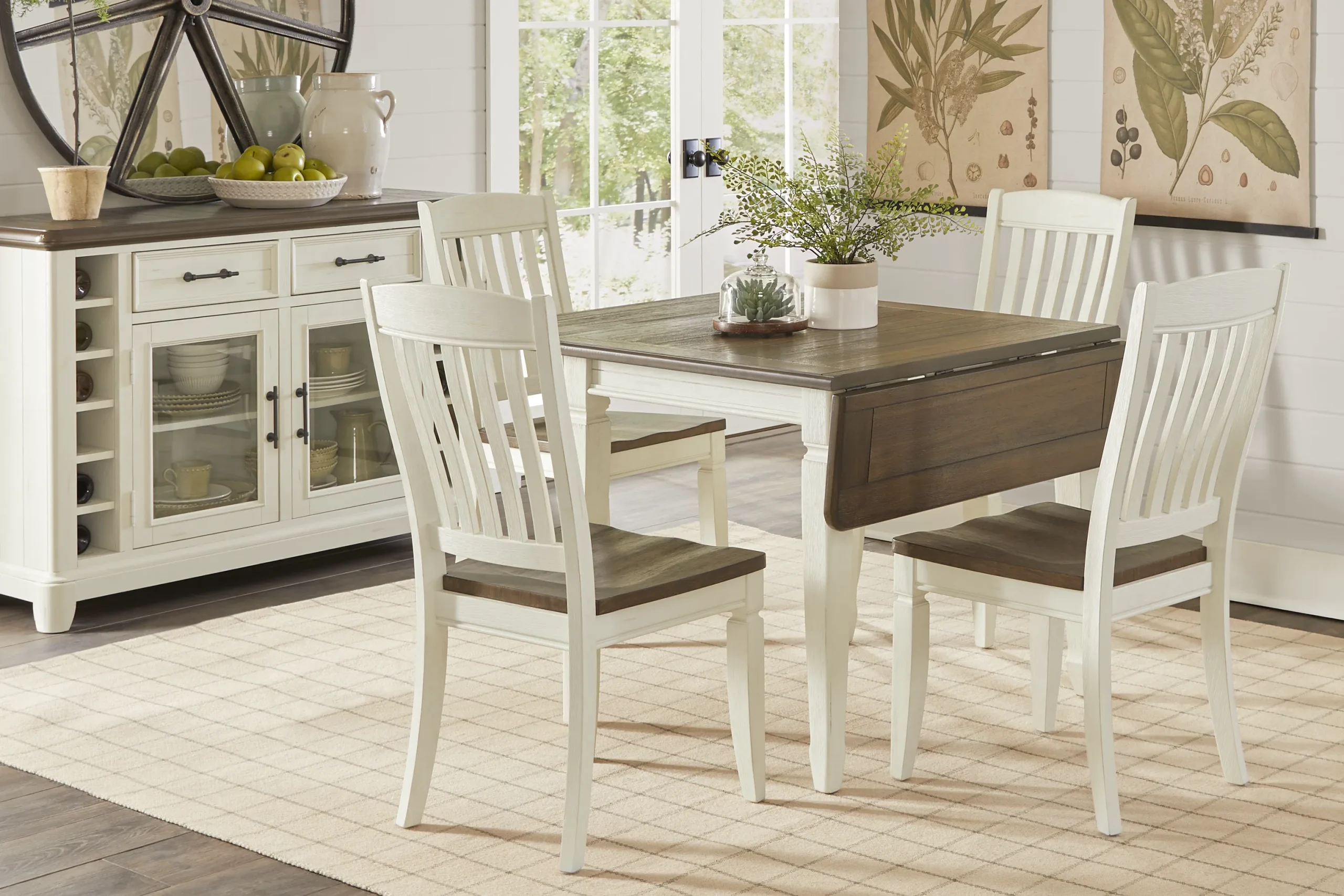 Country Lane Antique White 3 Pc Drop Leaf Dining Room with Slat Back Chairs