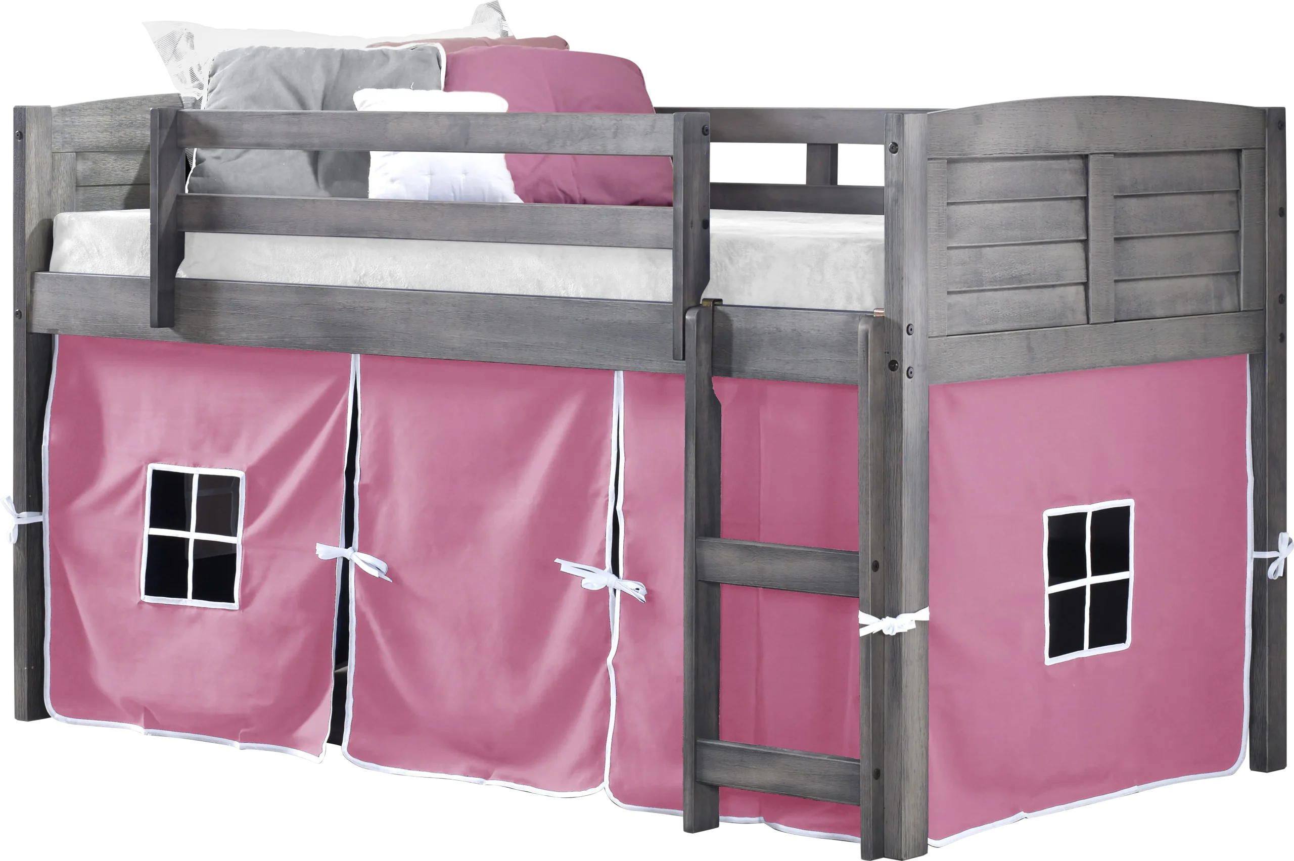 Camp Hideaway Gray Twin Jr. Loft Bed with Pink Tent