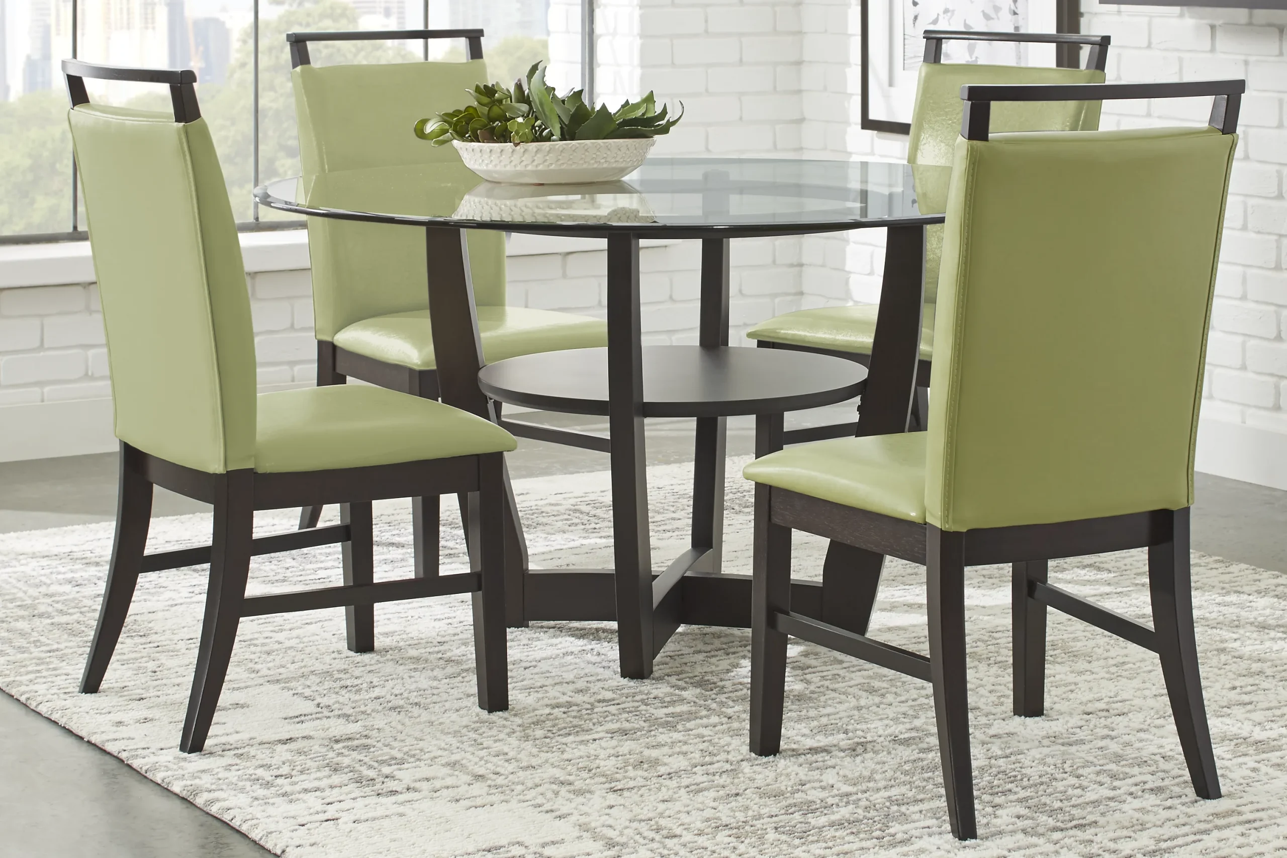 Ciara Espresso 5 Pc 48" Round Dining Set with Green Chairs