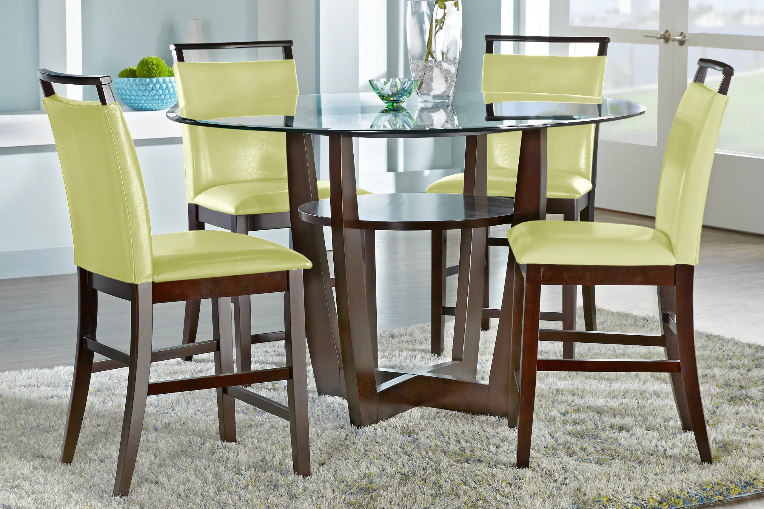 Ciara Espresso 5 Pc 48" Round Counter Height Dining Set with Green Stools