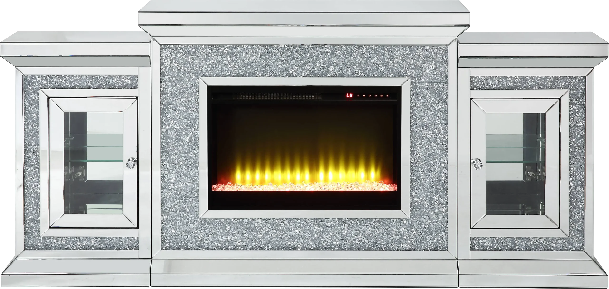 Cavelle Silver 67 in. Console, With Electric Fireplace