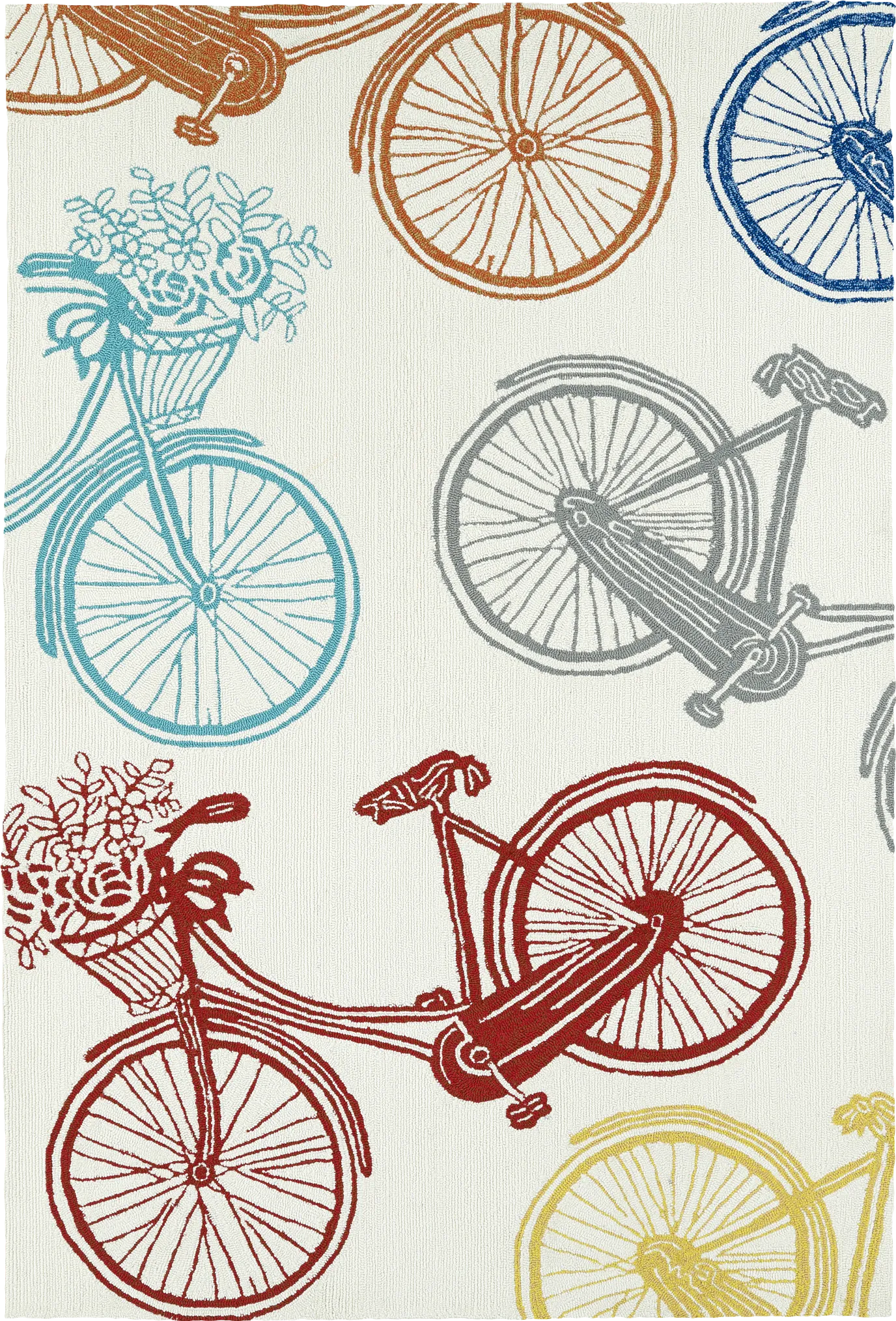 Bicycle Adventure Ivory 5' x 7'6 Indoor/Outdoor Rug