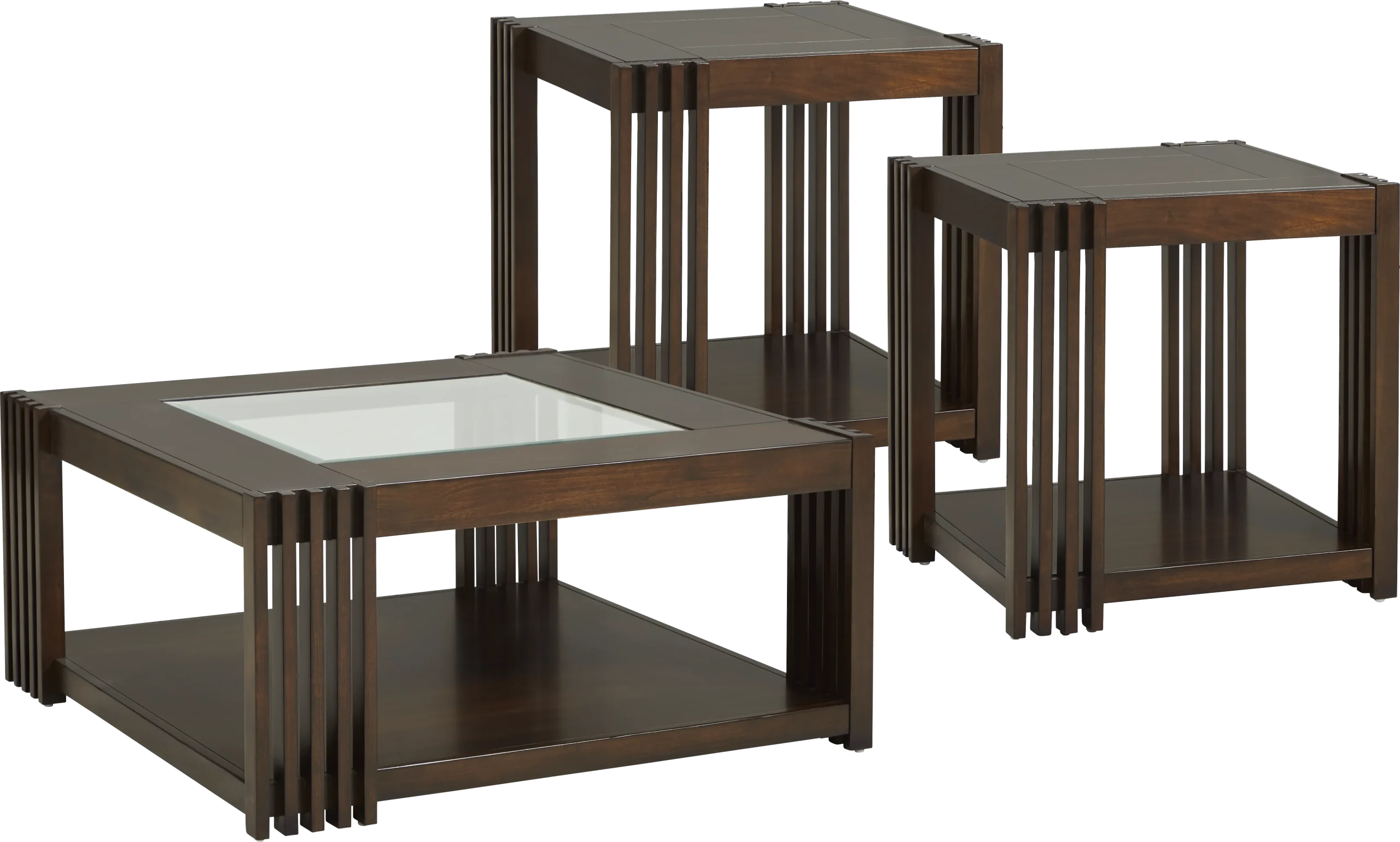 Camellia Brown Cherry Finish 3 Pc Table Set