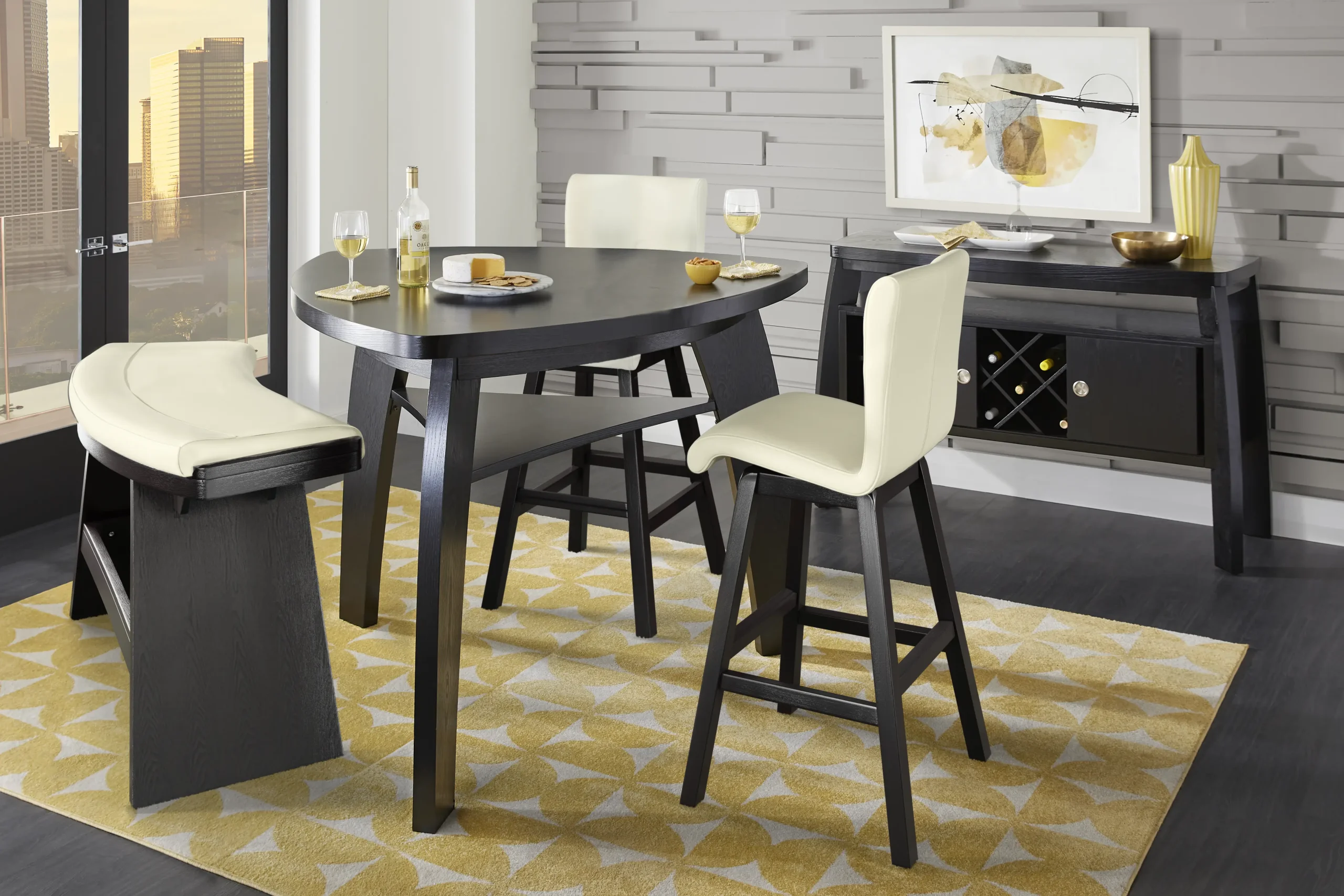 Cider Creek Chocolate 4 Pc Bar Height Dining Room with Vanilla Stools and Curved Bench