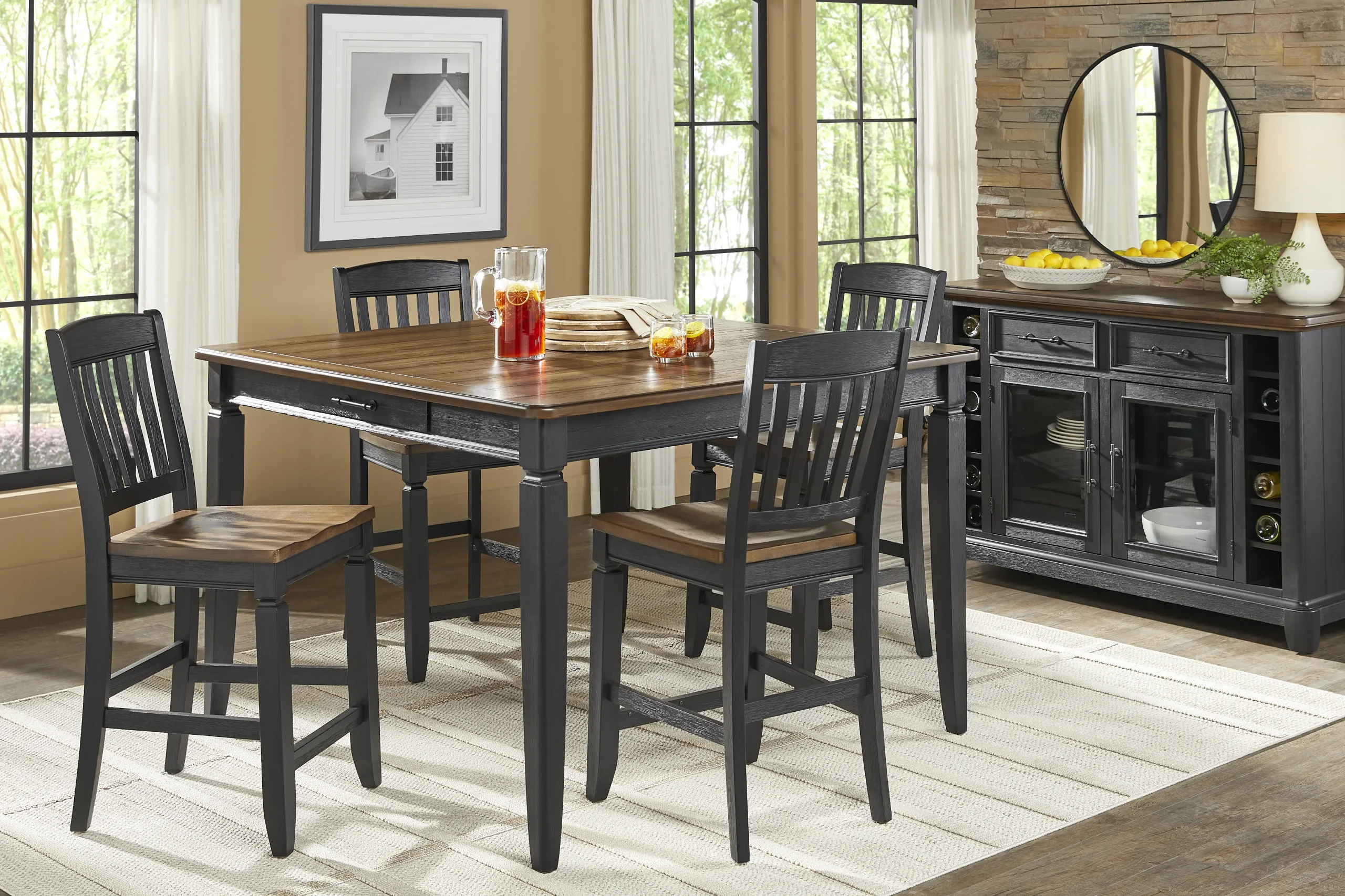 Country Lane Black 5 Pc Counter Height Dining Room with Slat Back Stools