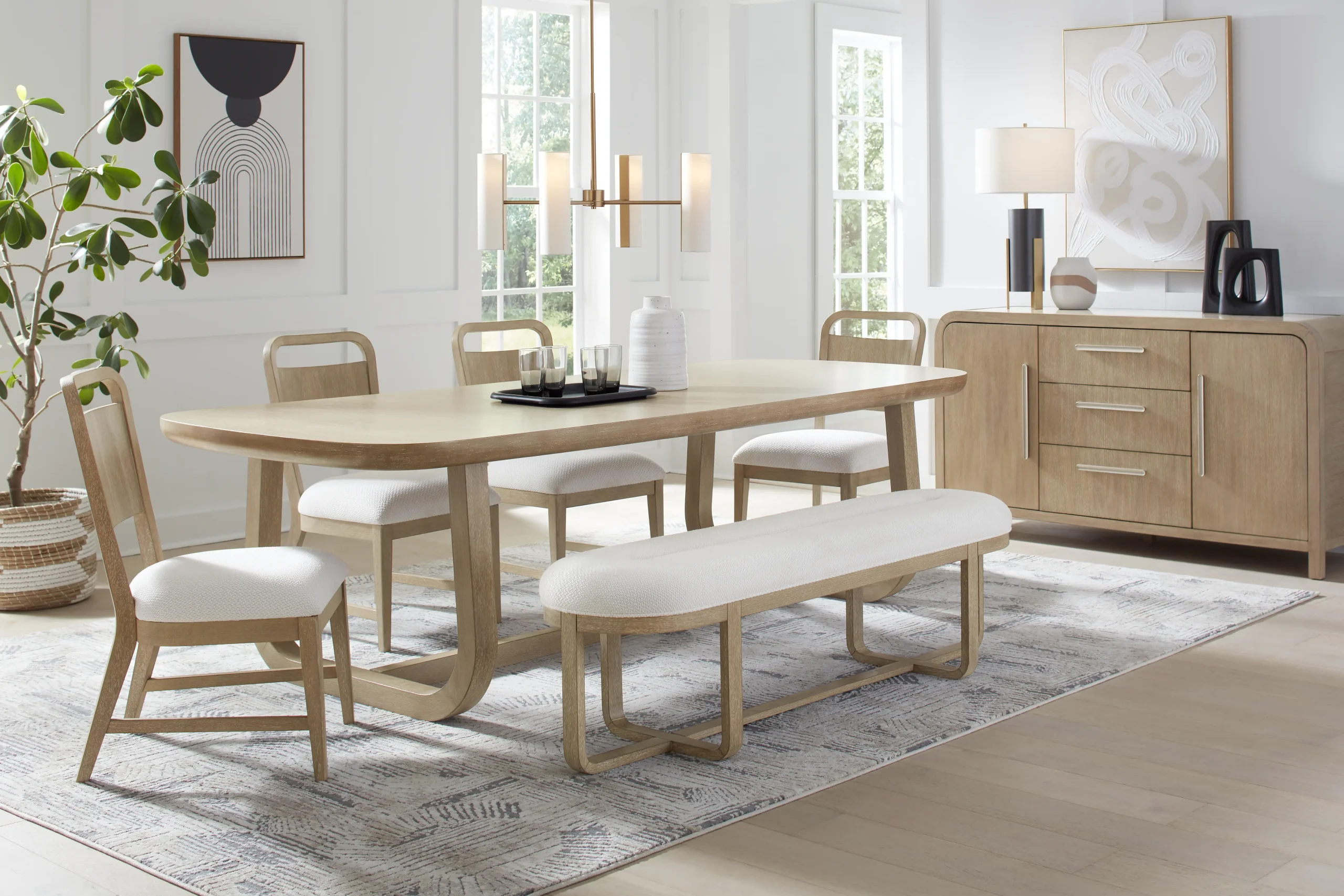 Canyon Sandstone 6 Pc Dining Room with Panel Back Chairs and Bench