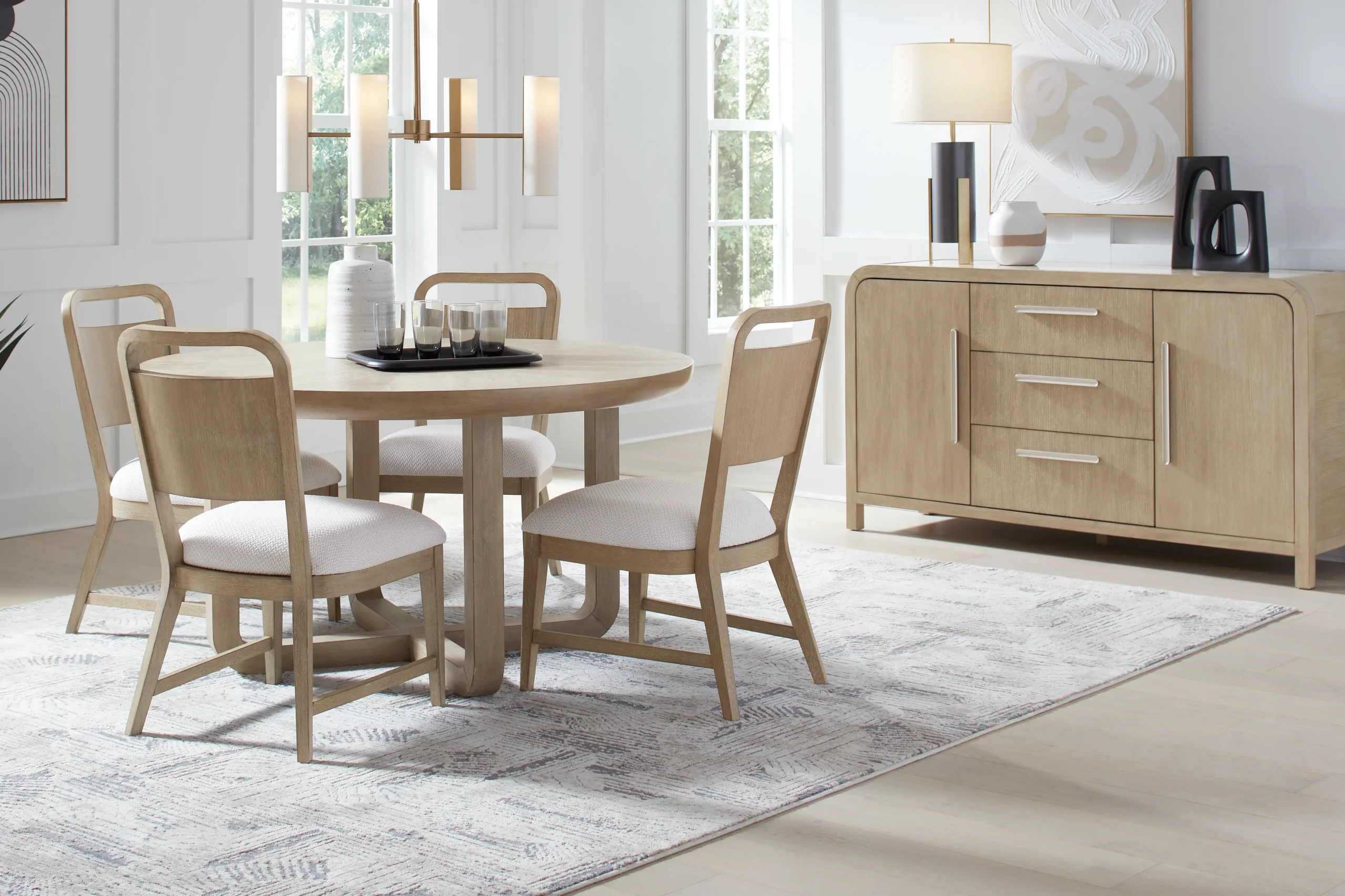 Canyon Sandstone 5 Pc Round Dining Room with Panel Back Chairs