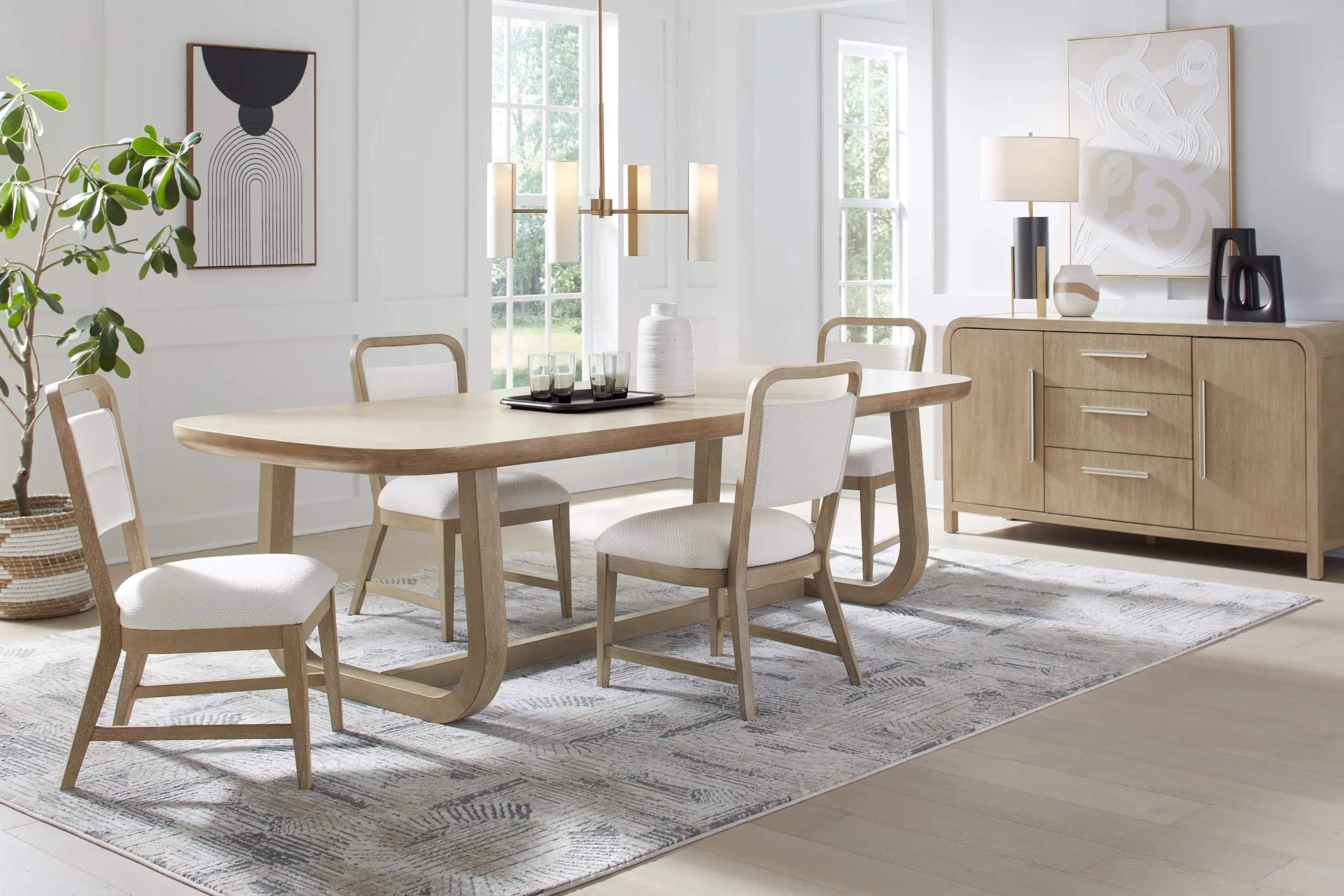 Canyon Sandstone 6 Pc Dining Room with Upholstered Chairs and Bench