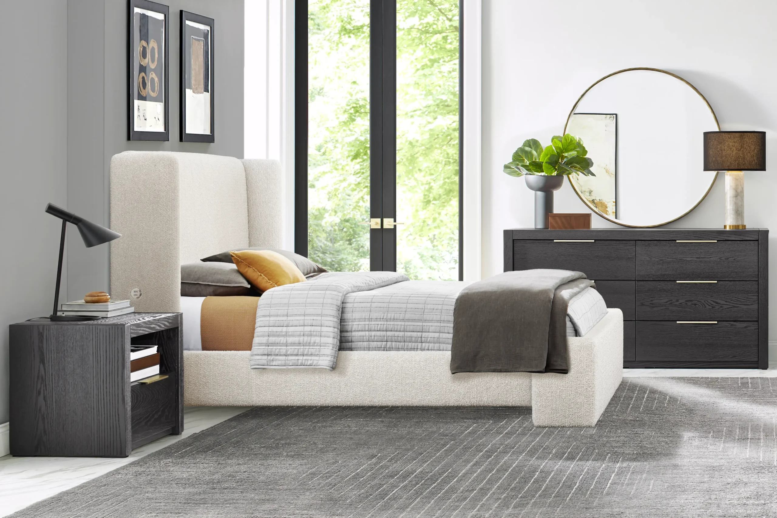 Easton Park Black 5 Pc Bedroom with Sydney White King Upholstered Bed