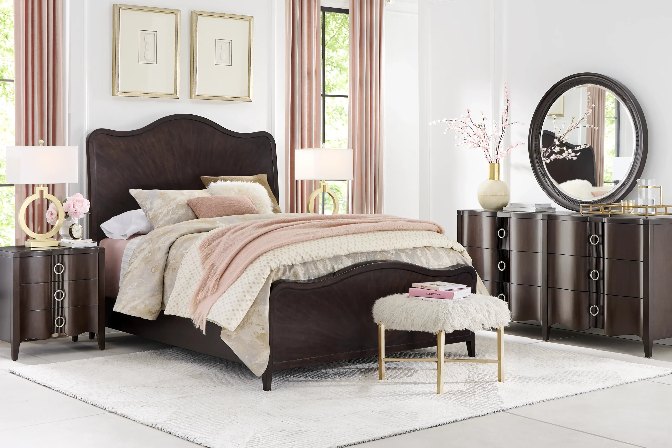 Bradbury Brown Cherry Finish 5 Pc King Panel Bedroom