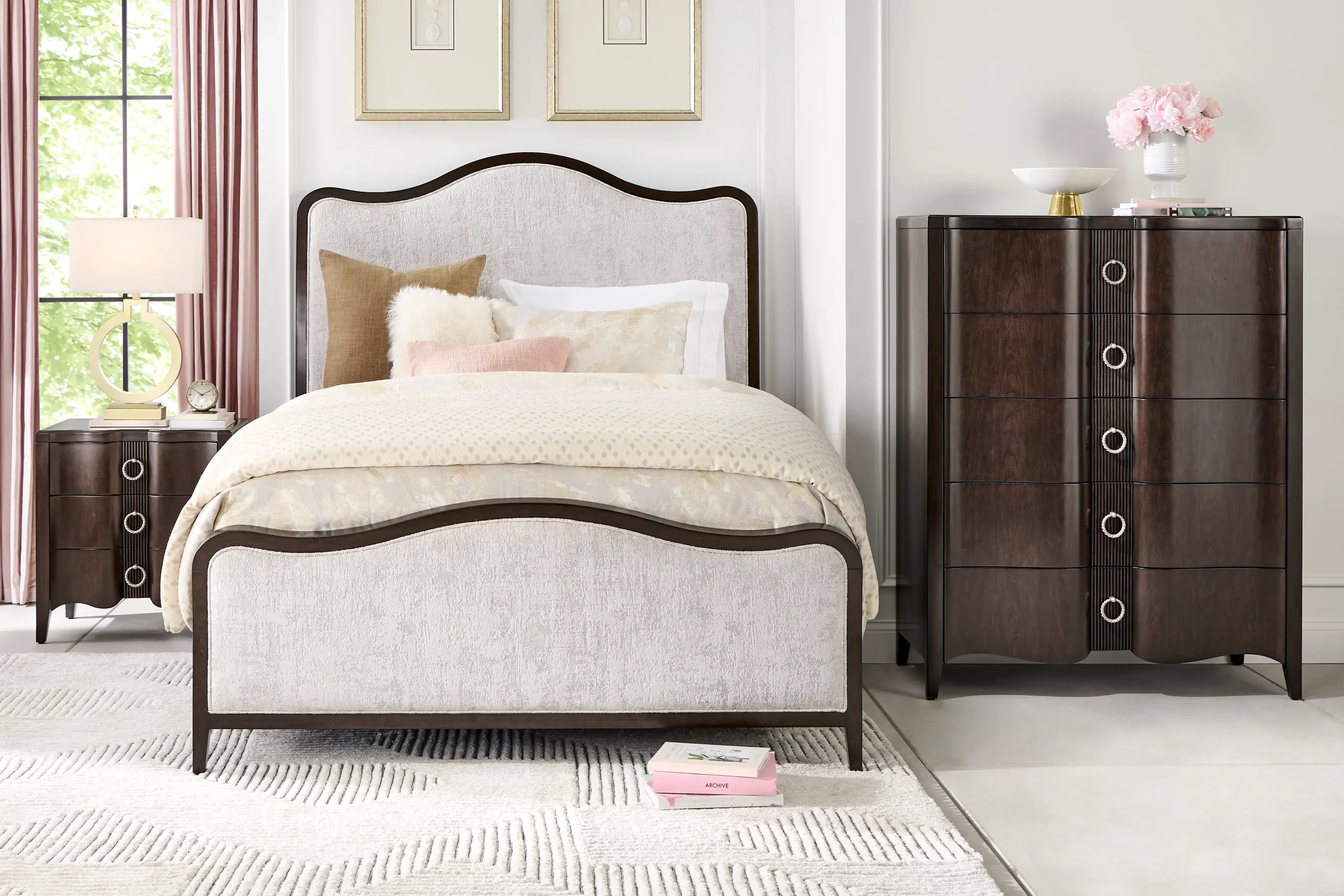 Bradbury Brown Cherry Finish 5 Pc King Upholstered Bedroom