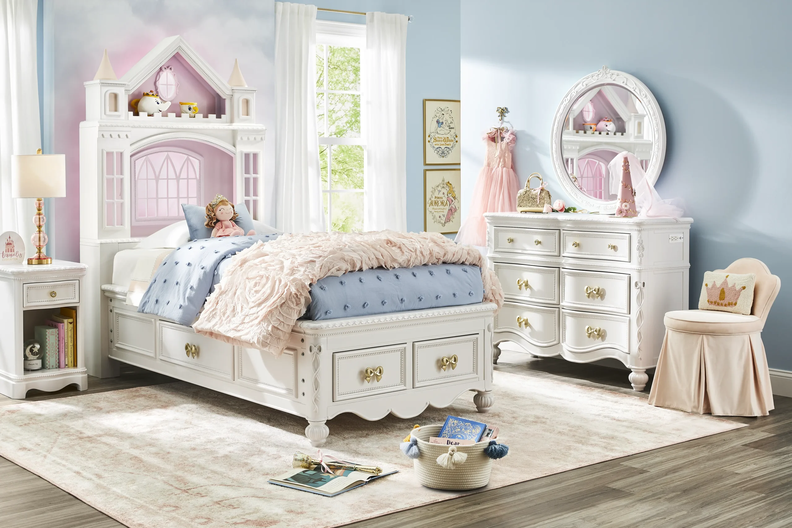 Disney Princess Sparkle White Full Castle Storage Bedroom