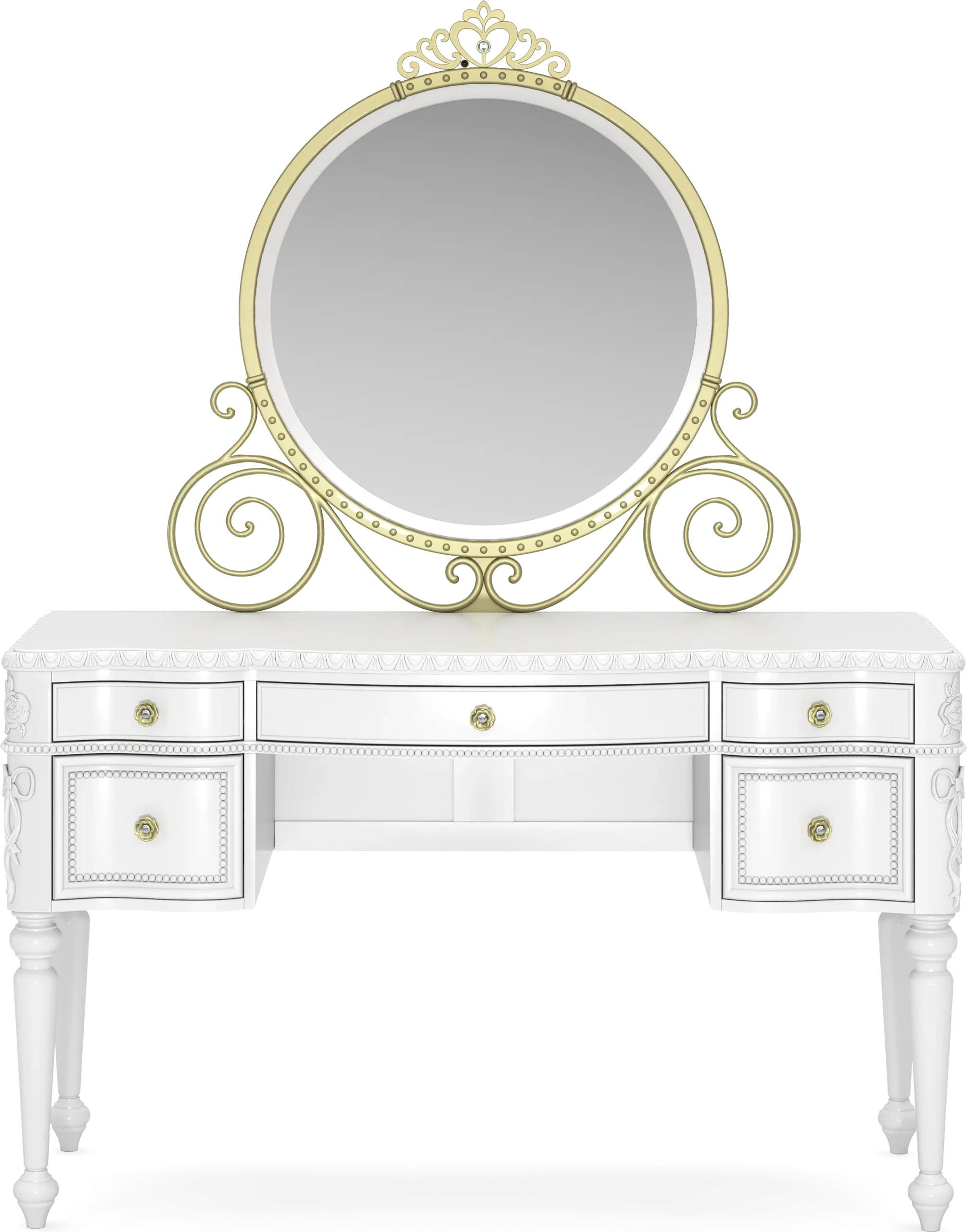 Disney Princess Sparkle White Desk with Carriage Mirror