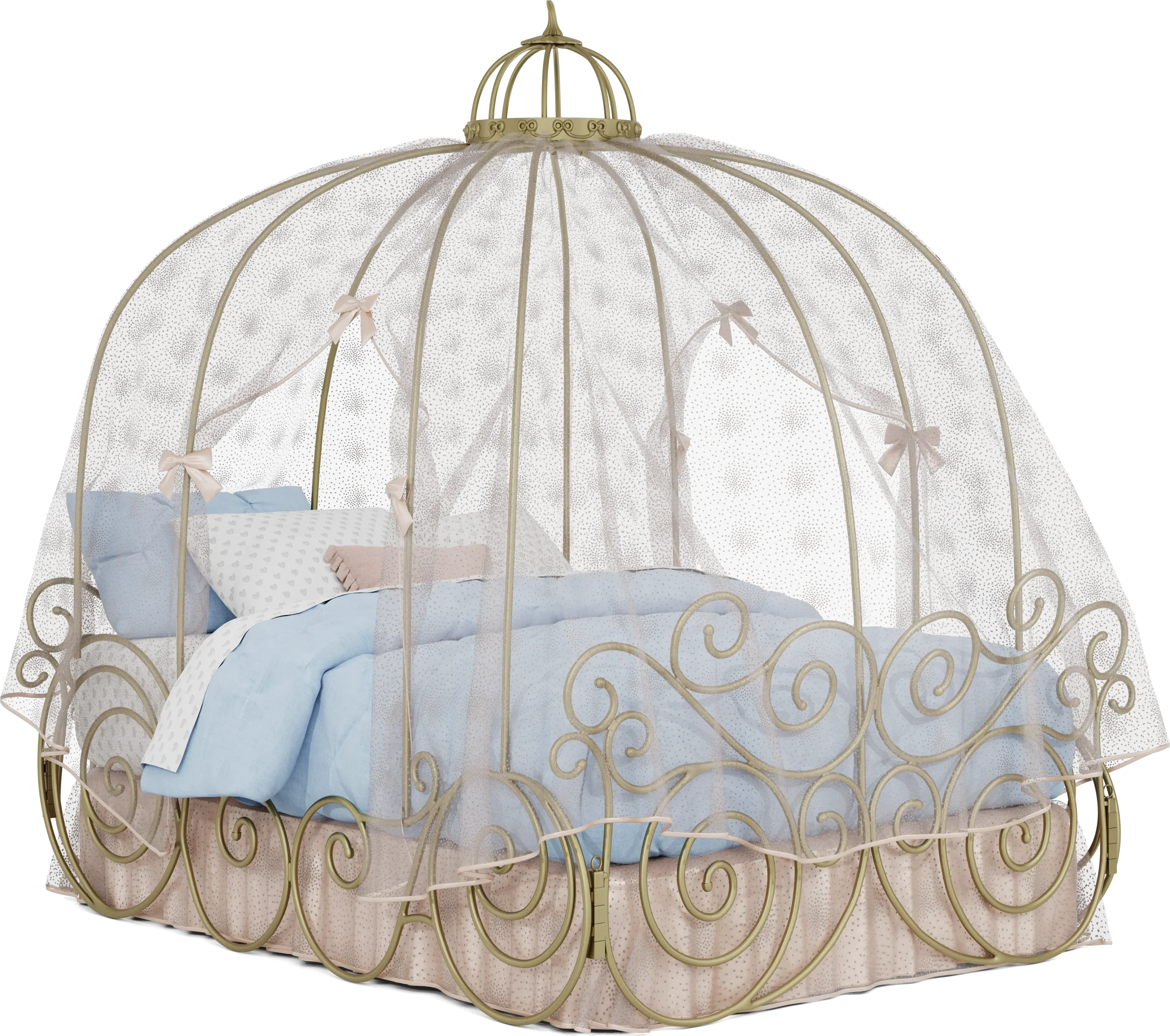 Disney Princess Royal Gold Full Carriage Bed with Pink Canopy and Bed Skirt