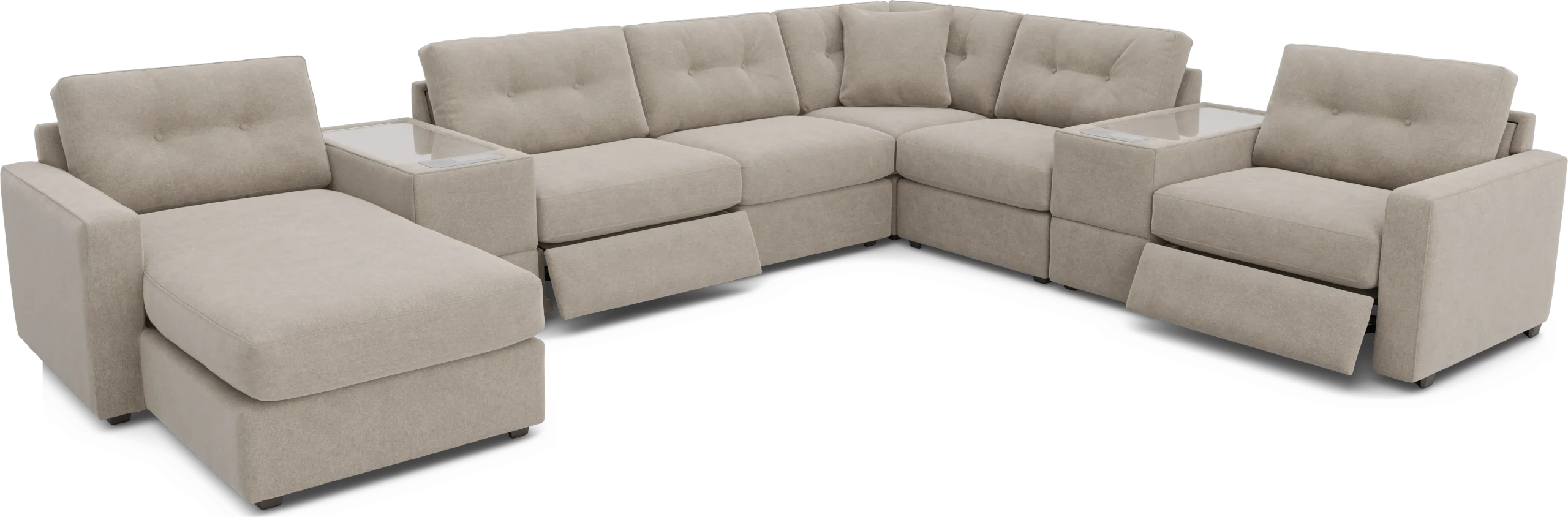 Beige 8 Pc Power Reclining ModularOne with Media Consoles