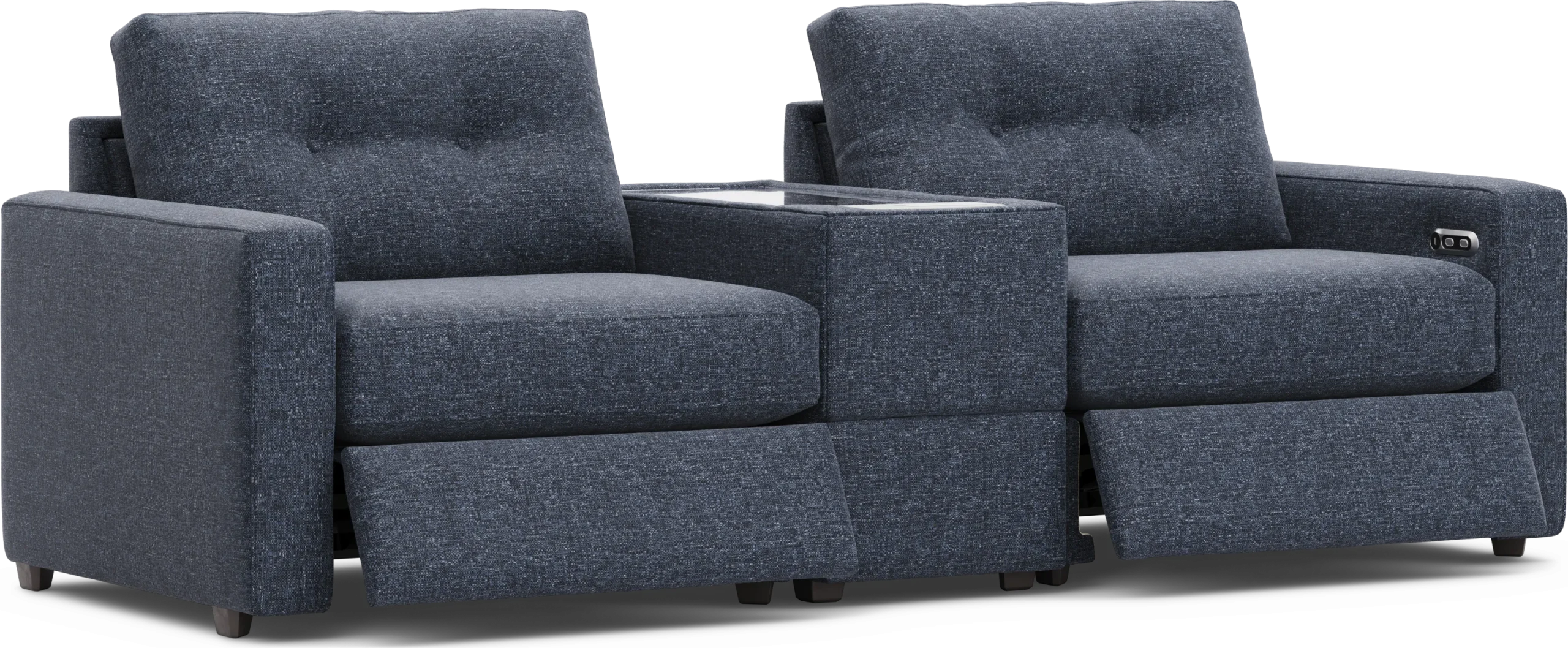 Dark Blue 3 Pc Power Reclining ModularOne with Media Console