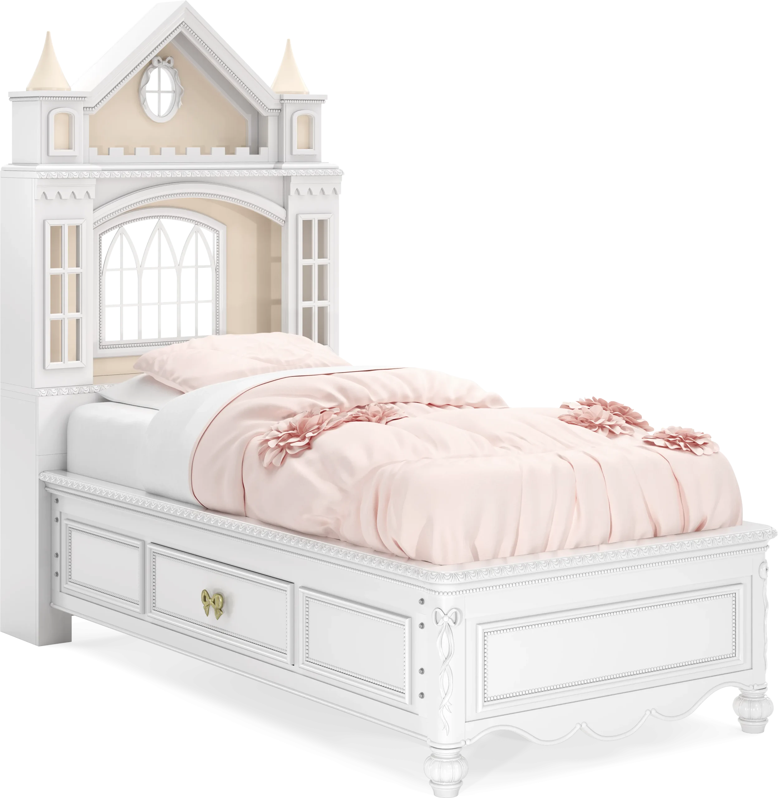 Disney Princess Sparkle White Twin Castle Bed with Storage Side Rails