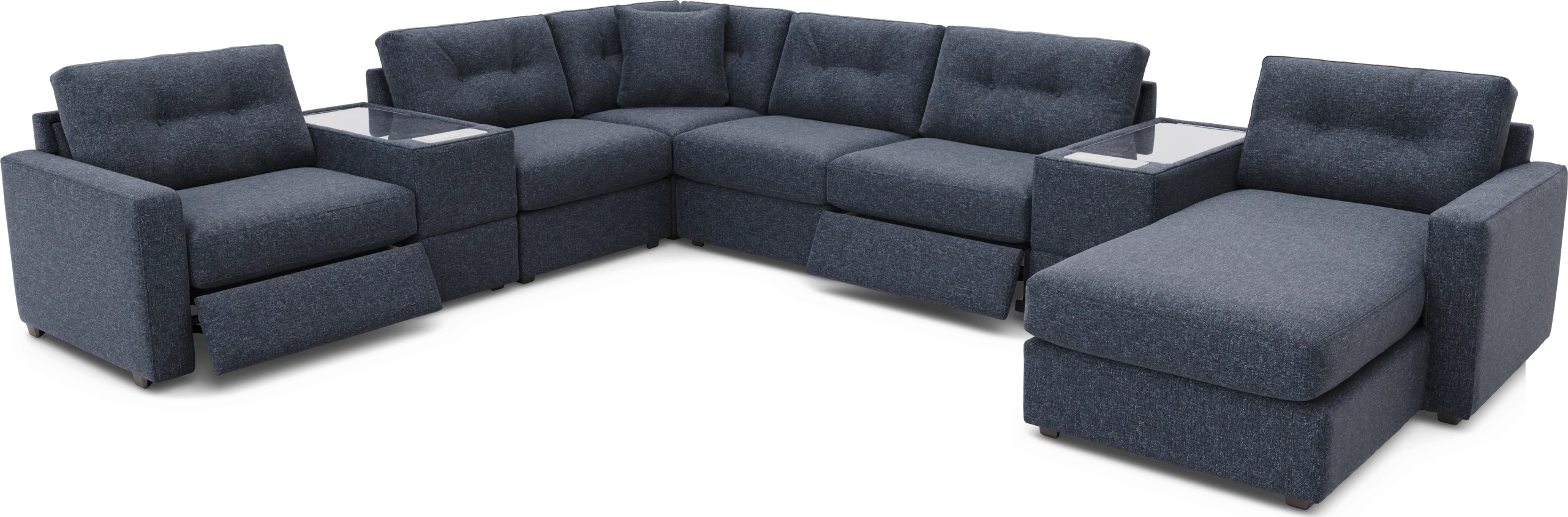 Dark Blue 8 Pc Power Reclining ModularOne with Media Consoles