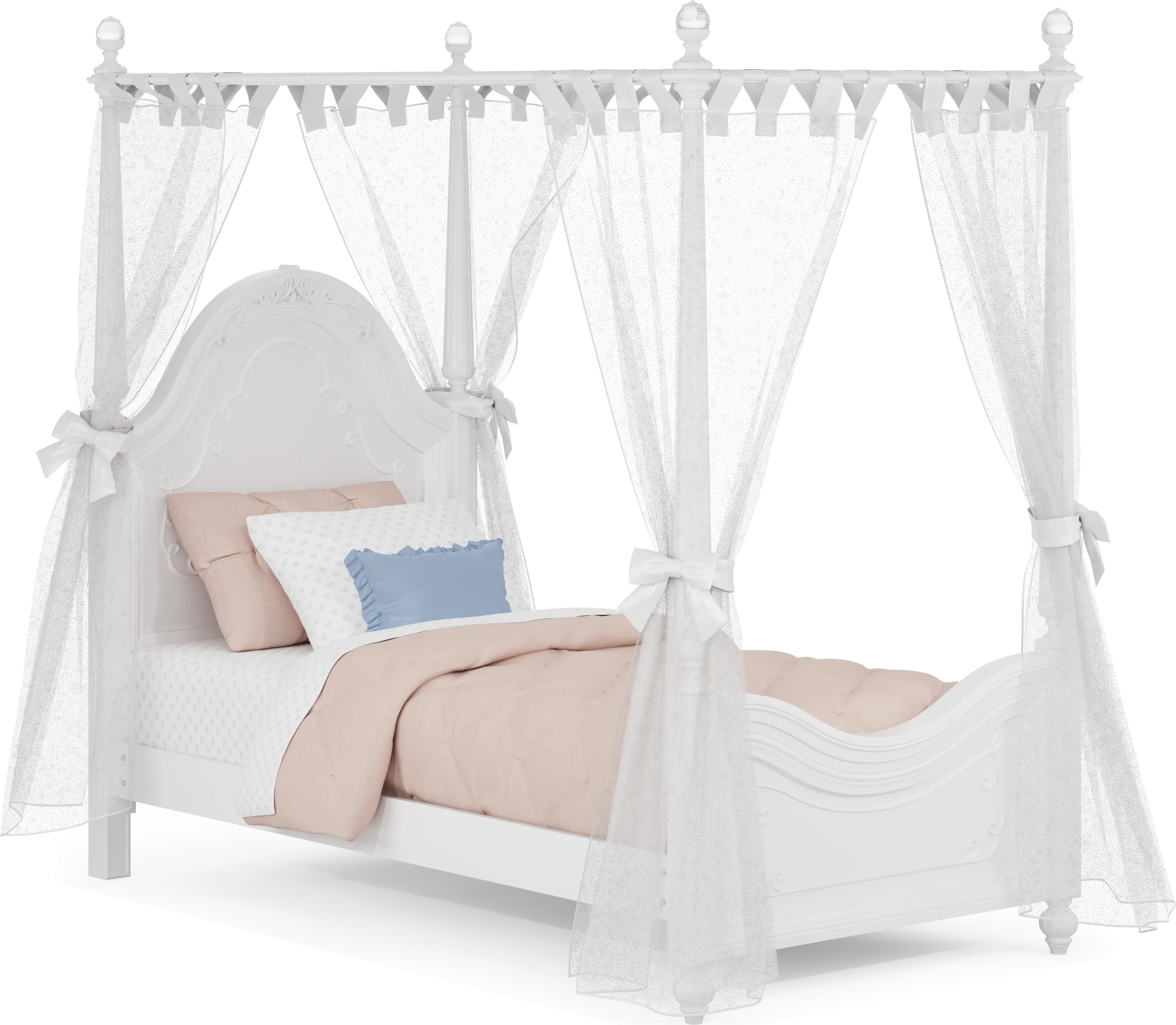 Disney Princess Sparkle White Twin Canopy Bed with White Canopy Fabric