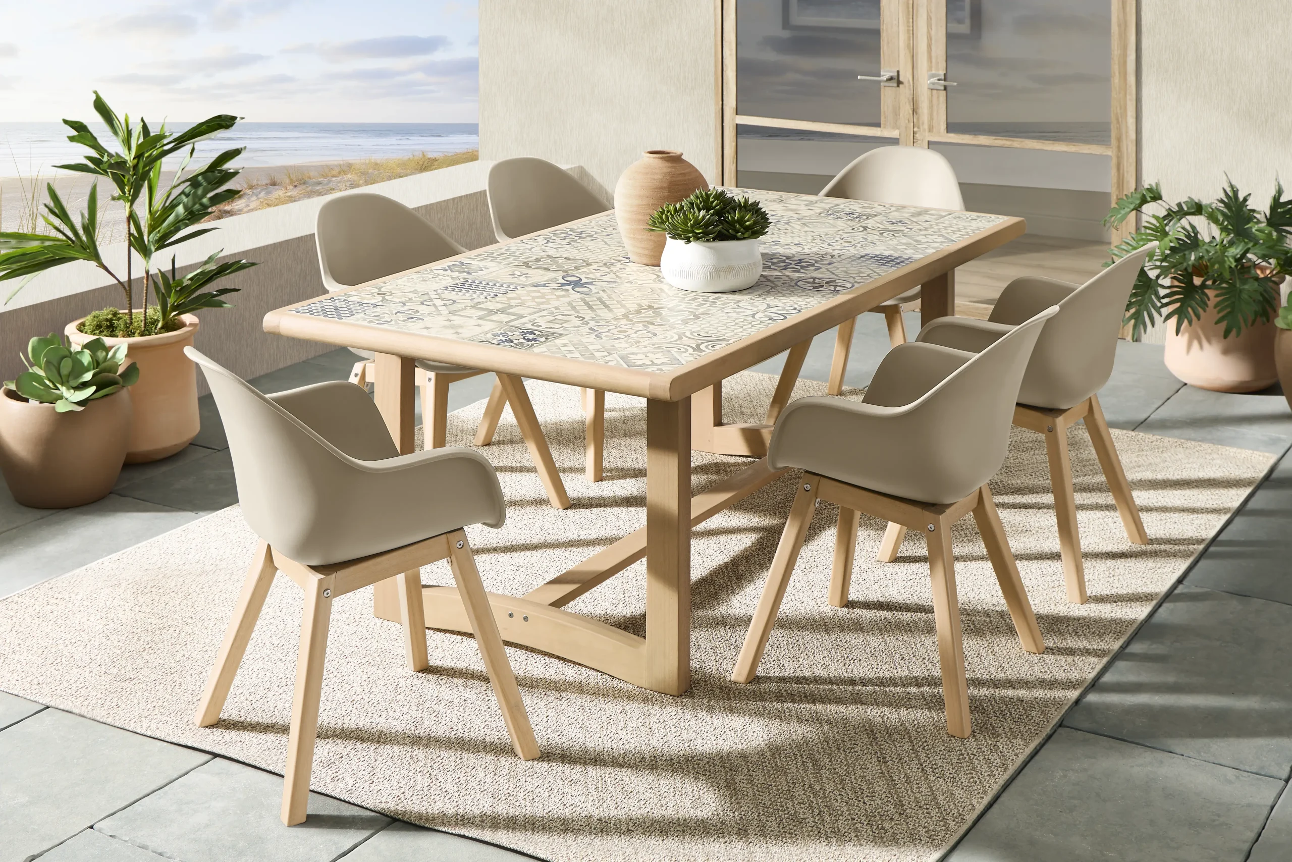 Casa Villa Multi 7 Pc Outdoor Dining Set with Beige Chairs