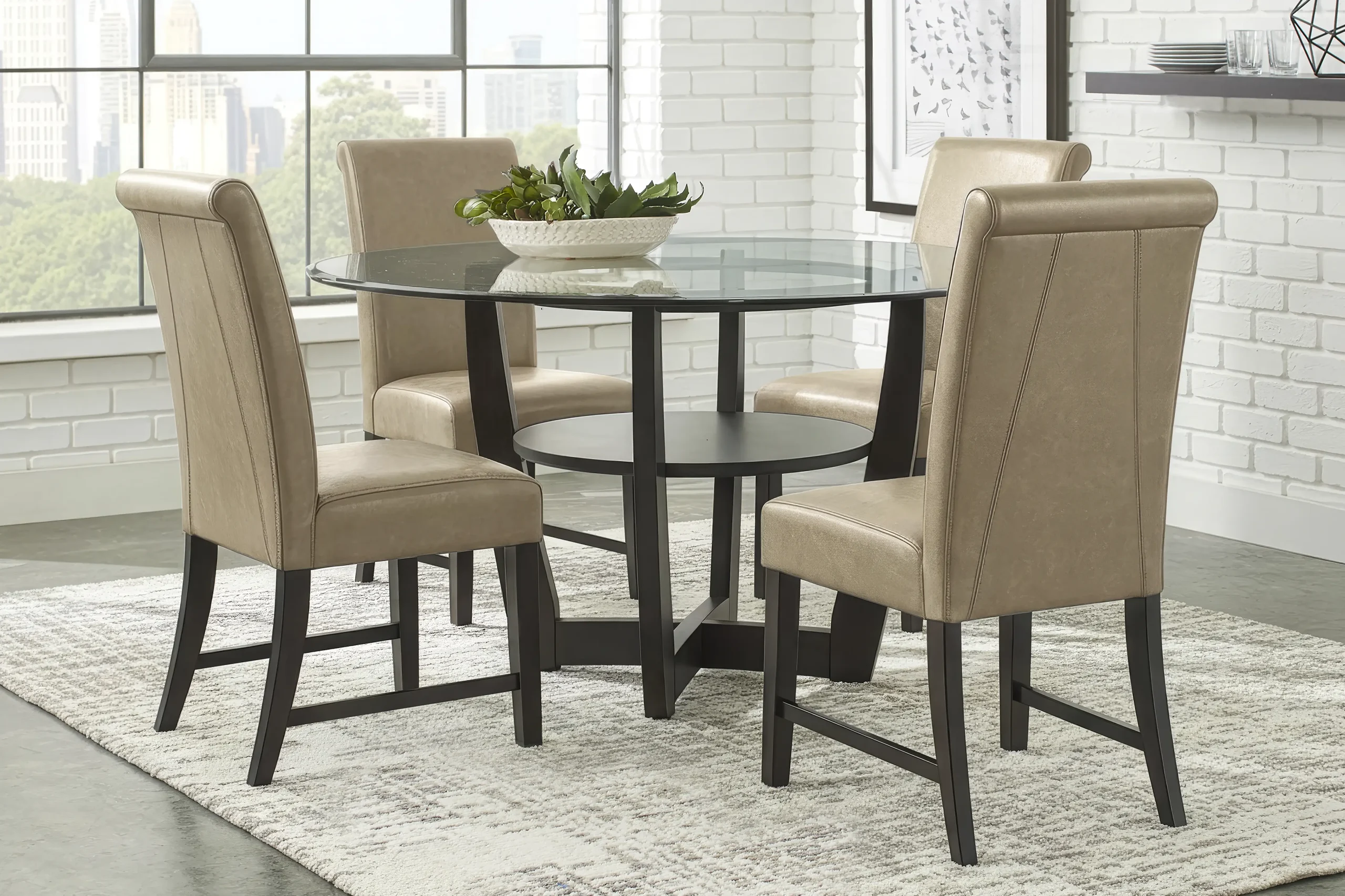 Ciara Espresso 5 Pc 48" Round Dining Room with Champagne Chairs