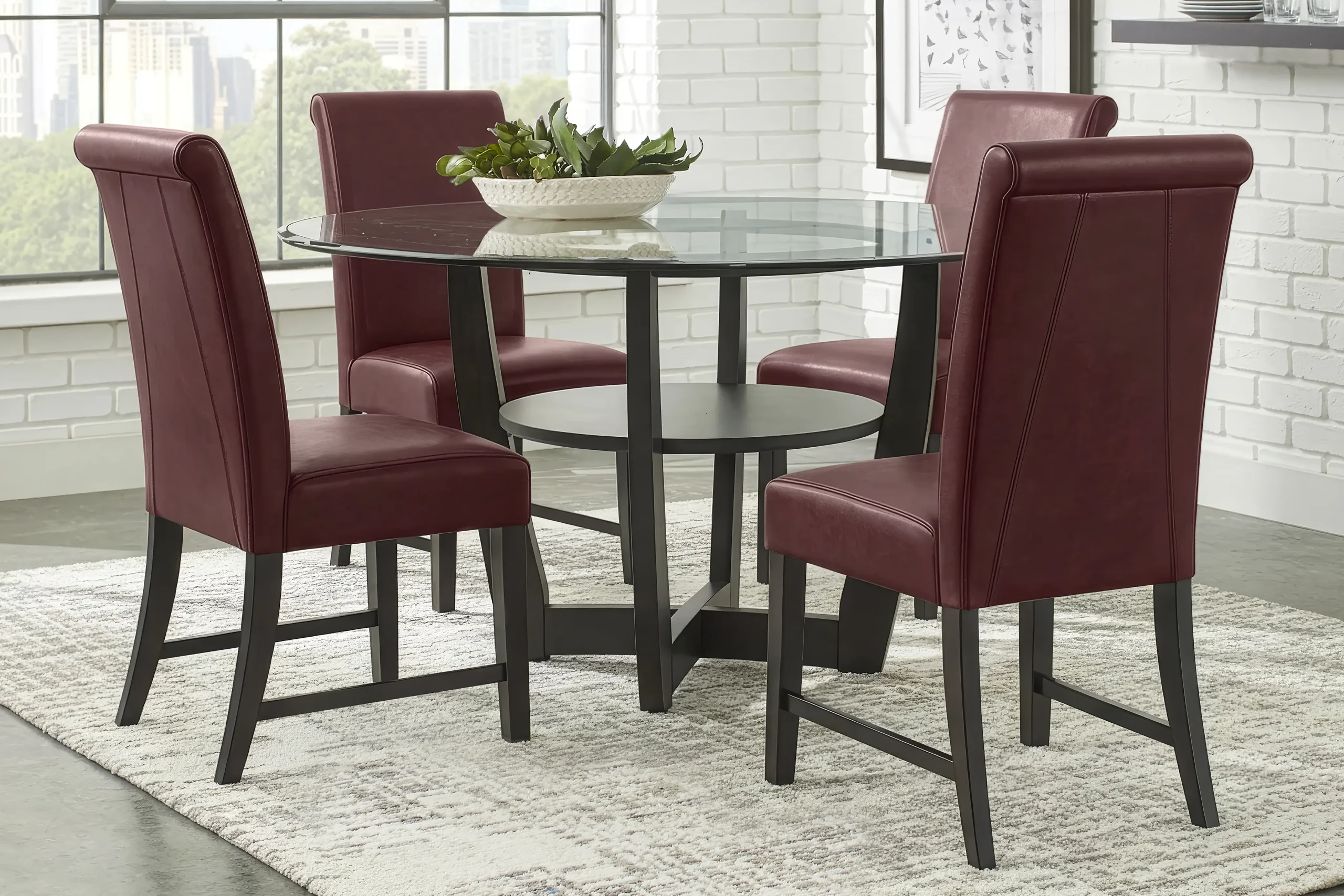 Ciara Espresso 5 Pc 54" Round Dining Room with Burgundy Chairs