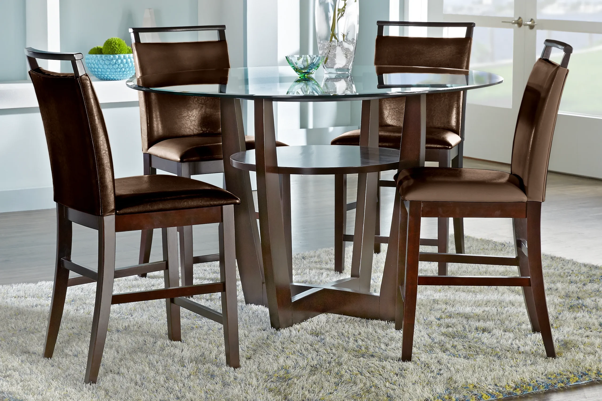Ciara Espresso 5 Pc 54" Round Counter Height Dining Set with Brown Stools