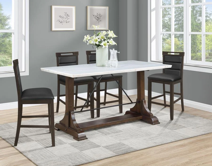 Aldrich - 5 Piece Counter Height Dining Set Genuine - White Marble And Dark Brown