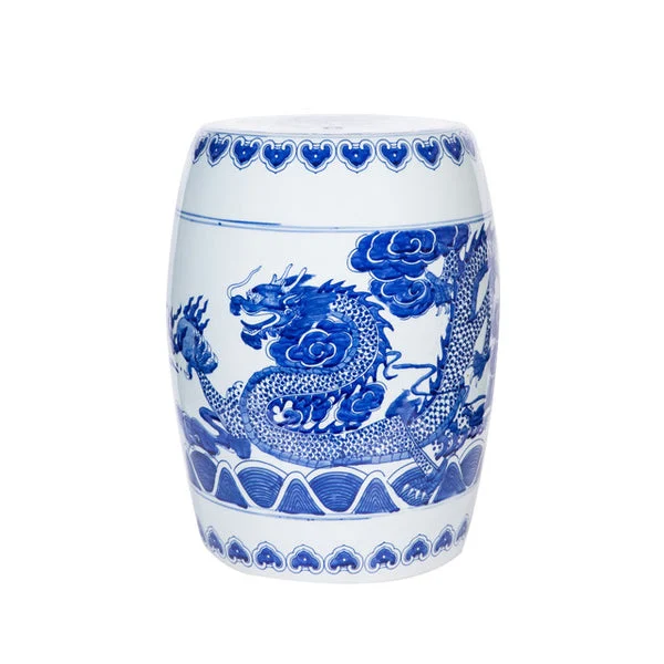 Blue & White Garden Stool Dragon Cloud Motif by Legend Accents
