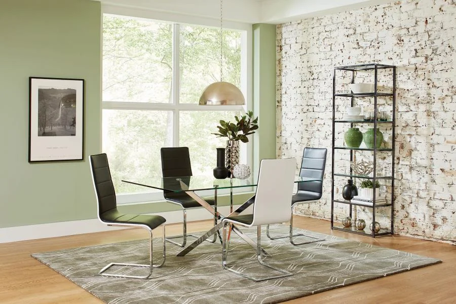 Carmelo - 5 Piece Rectangular Glass Top Dining Set - Chrome