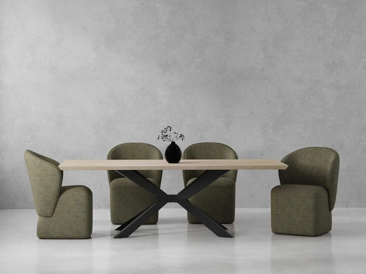 Crossings - Rectangular Dining Table With 4 Upholstered Chairs - Natural & Green