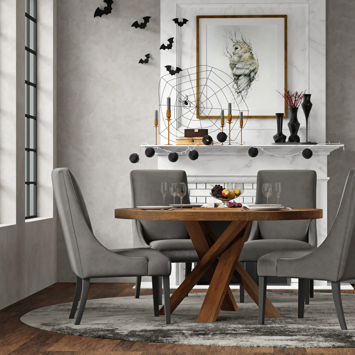 Crossings - Round Dining Table With 4 Upholstered Chairs - Brown & Dark Gray