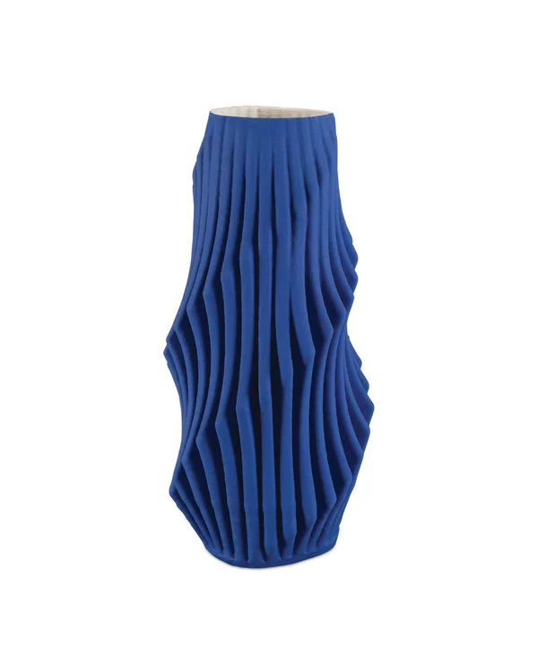 Currey & Company Blue Pleat Large Vase