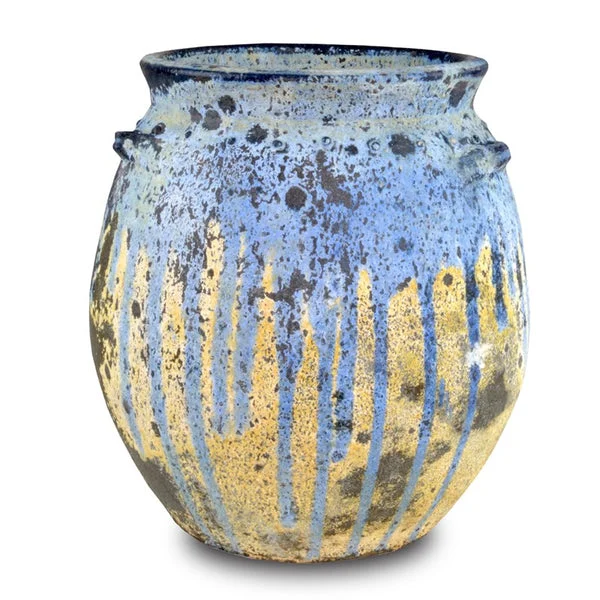 Currey And Company Cinisi Small Antique Blue Drip Planter