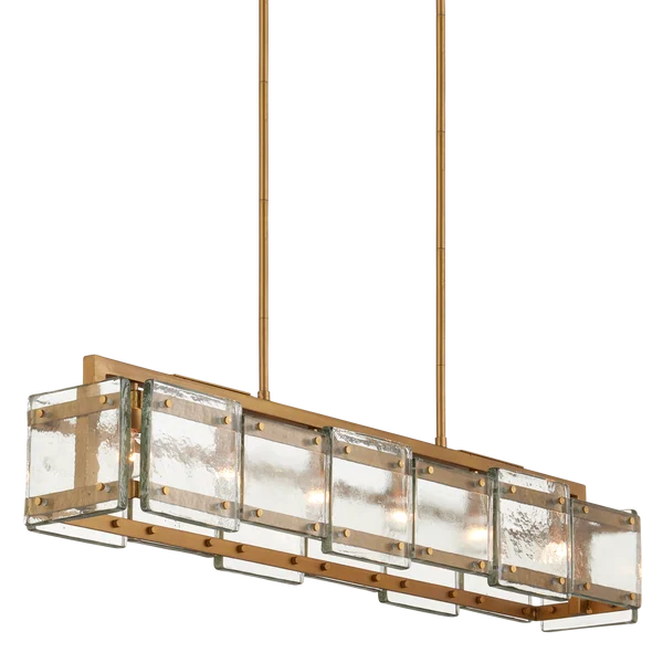Currey & Company Countervail 39.5" Cast Glass 6 Light Rectangular Chandelier