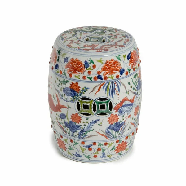 Fish-Motif Garden Stool, Orange/Multi