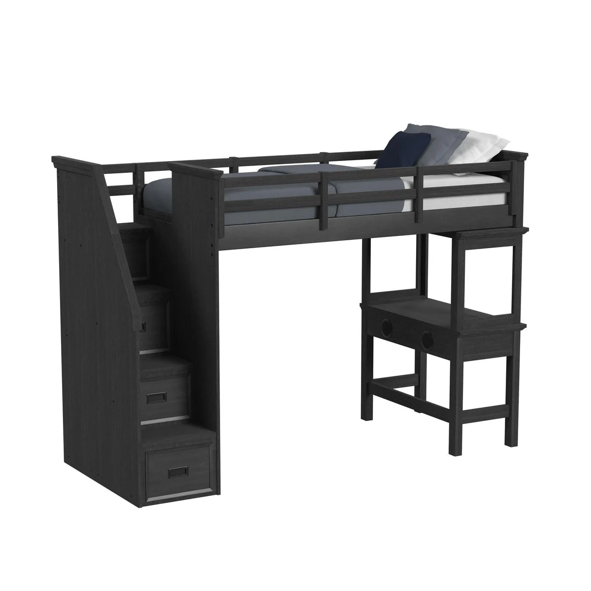 Hampton Kids Loft with Staircase and Desk with Speaker Bedroom Set