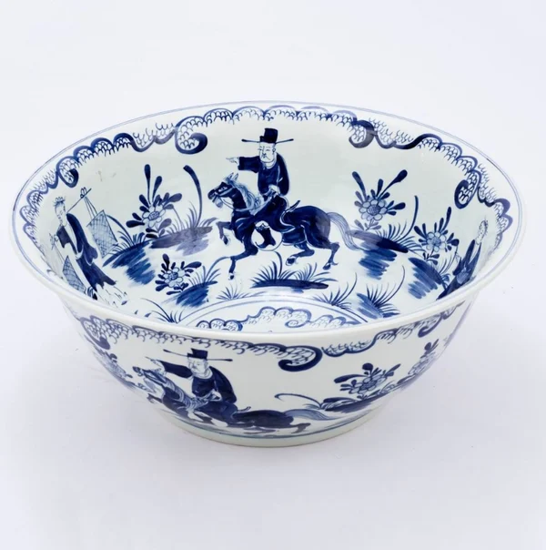 Handmade Blue and White Ceramic Decorative Bowl with Landscape Scene Design