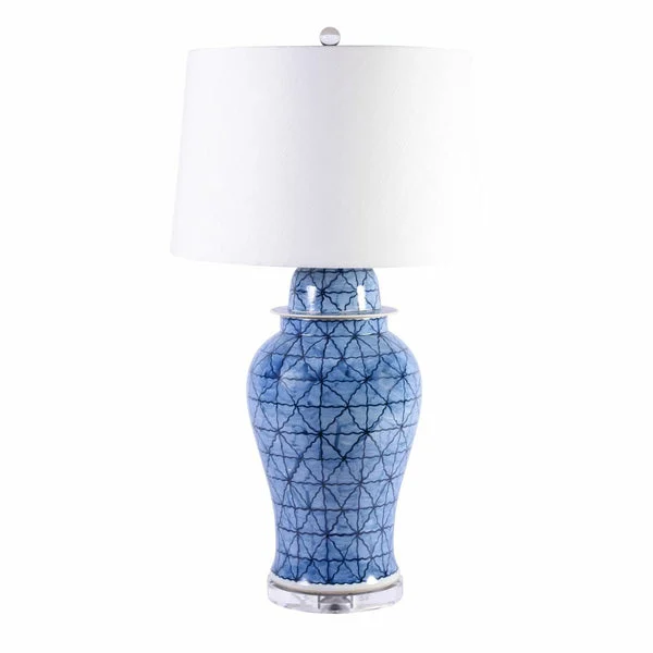 Legend of Asia Blue & White Porcelain Chess Grids Table Lamp