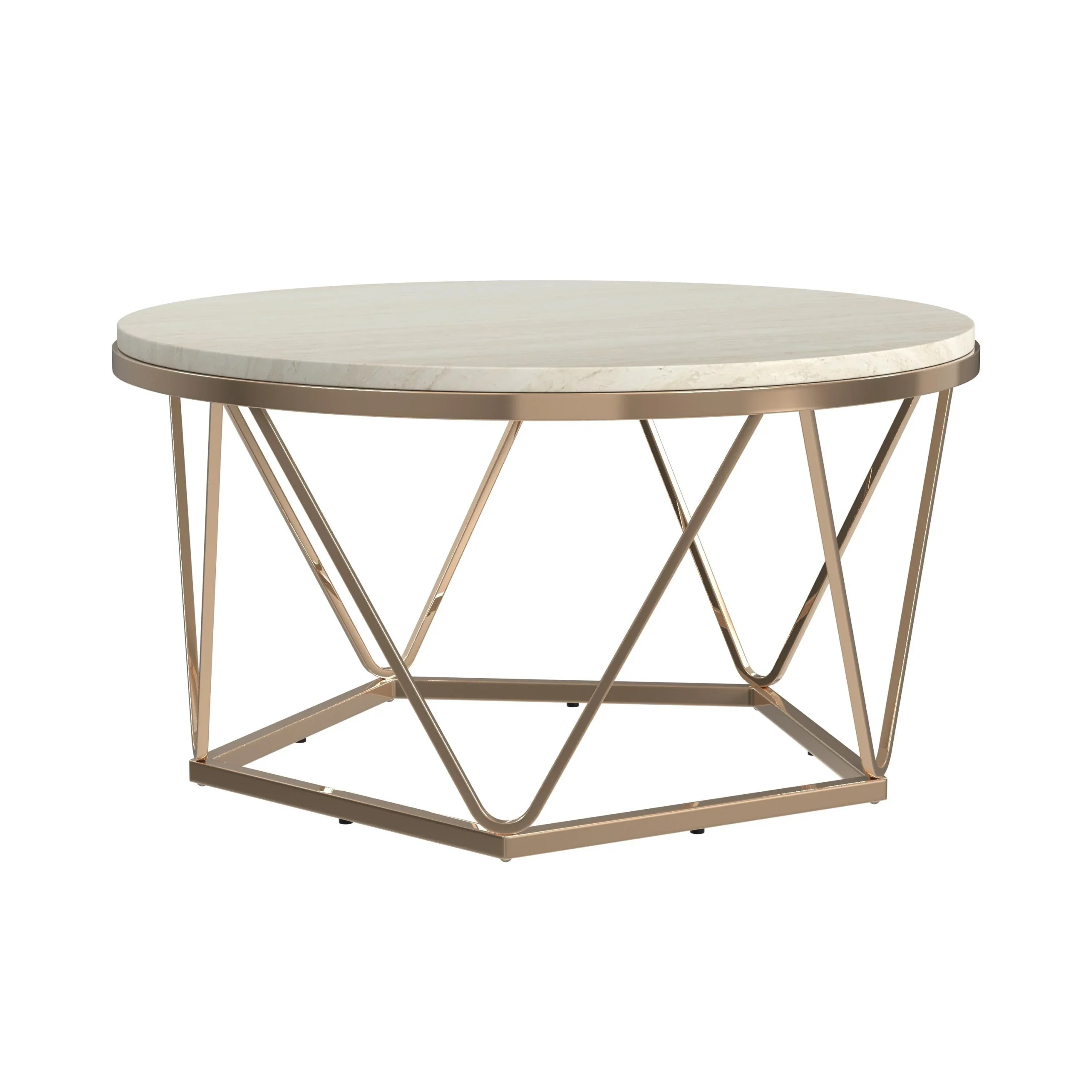 Luna Round Faux Stone Coffee Table - Champagne