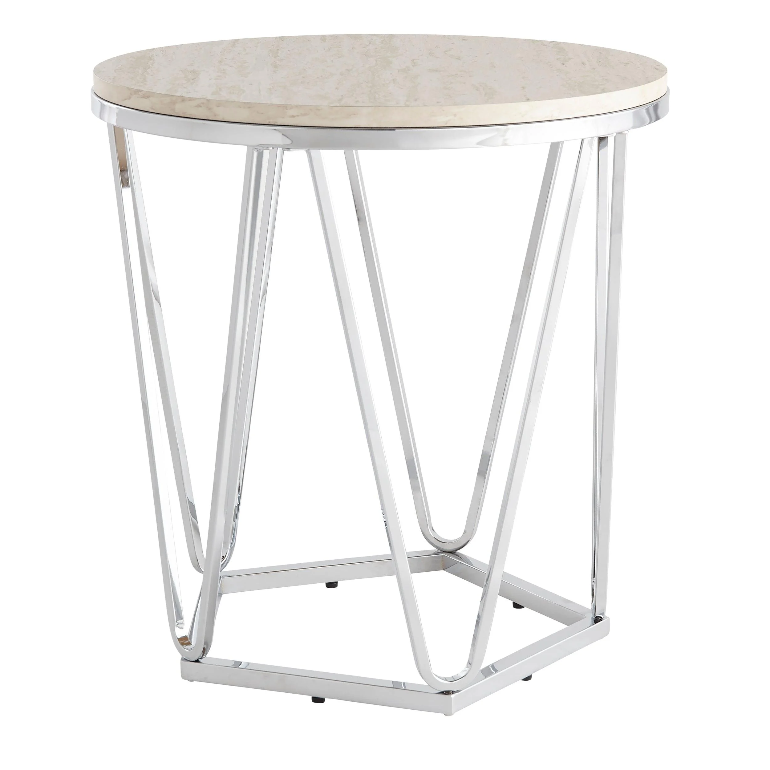 Luna Round Faux Stone End Table – Silver