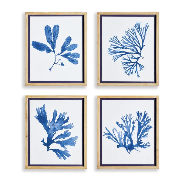 Napa Home And Garden Indigo Seaweed Prints St/4