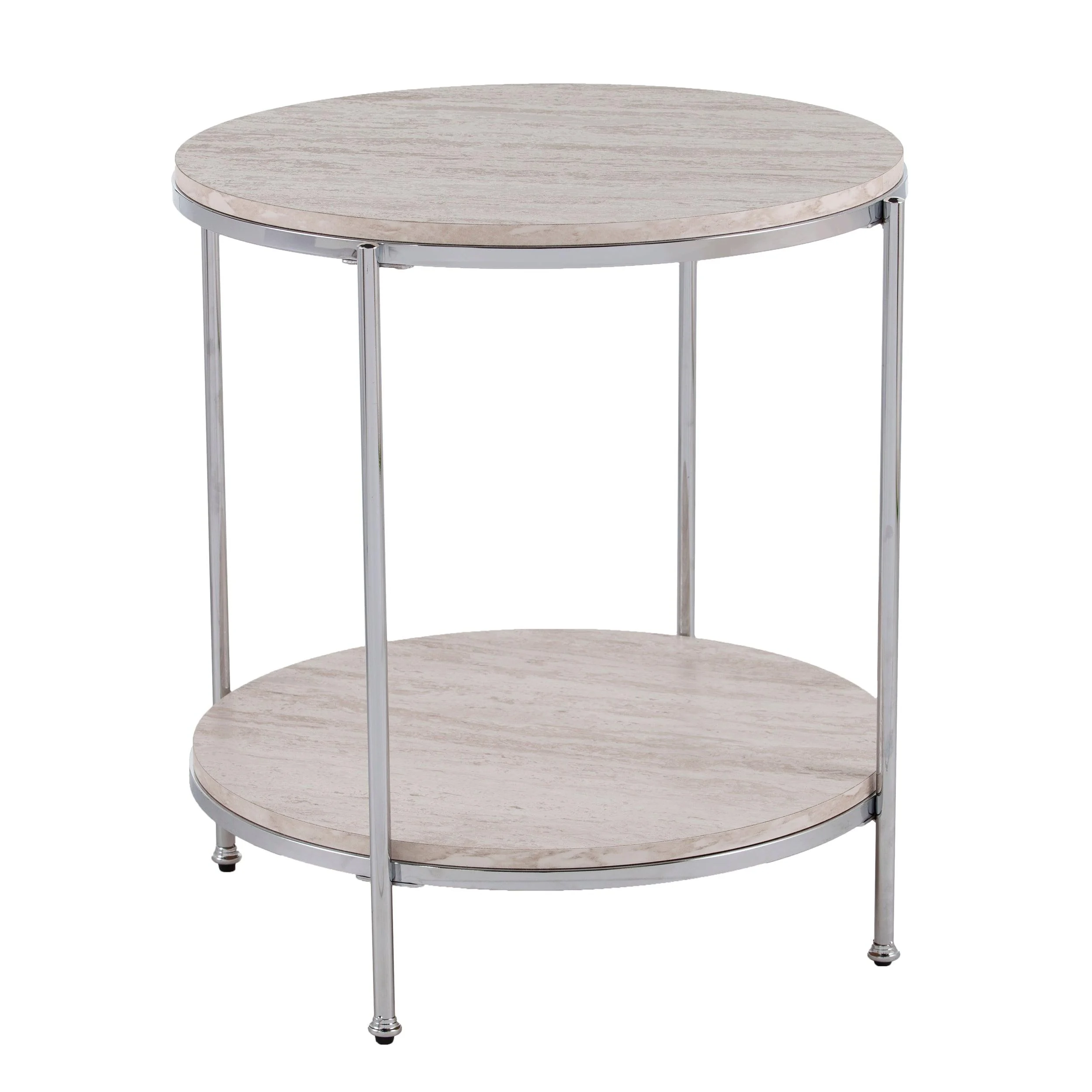 Silas Round Faux Stone End Table - Chrome