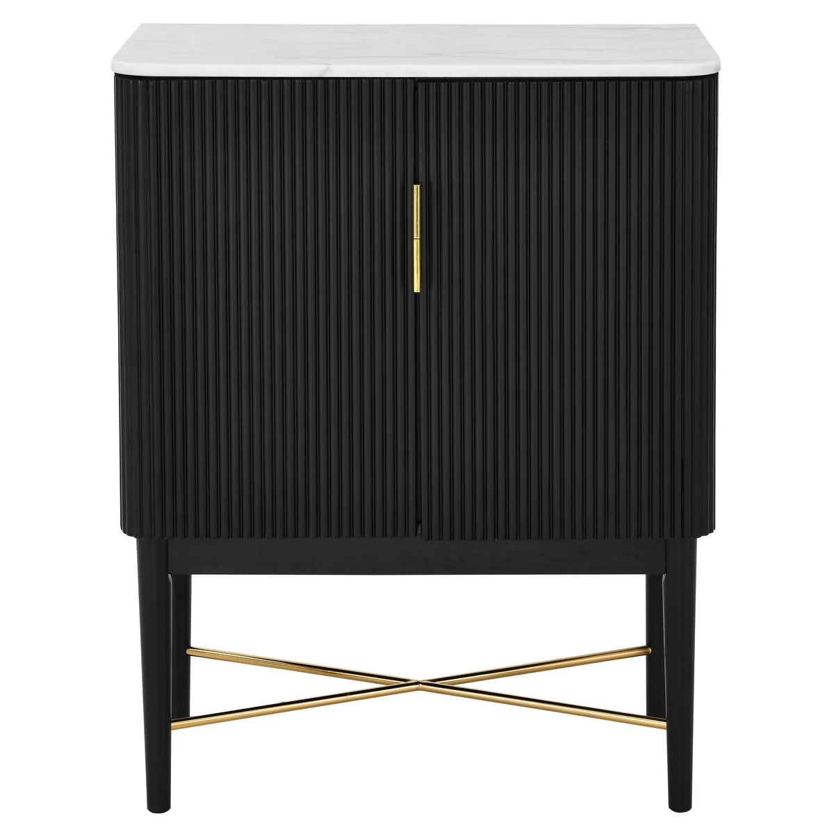 Vida Black - Marble Top Wine Cabinet - White / Black