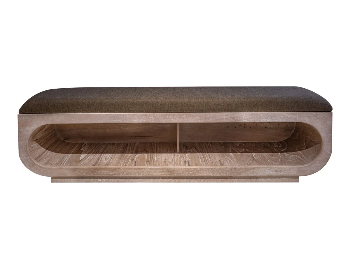 White Balam - Wooden Bench With Fabric Cushioned Seat - Ivory White