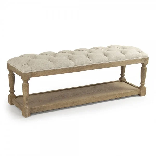 Zentique Rectangular Tufted Bench Cream Natural Linen